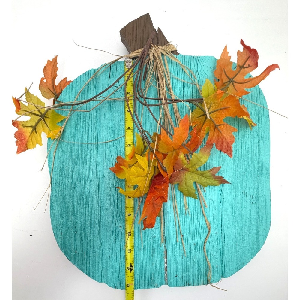 Rustic Teal Wooden Pumpkin Fall Decor Shabby Chic Autumn Thanksgiving Sign - Picture 8 of 8